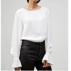 Lafayette 148 Silk Double Georgette Blouse In Ivory Size Small